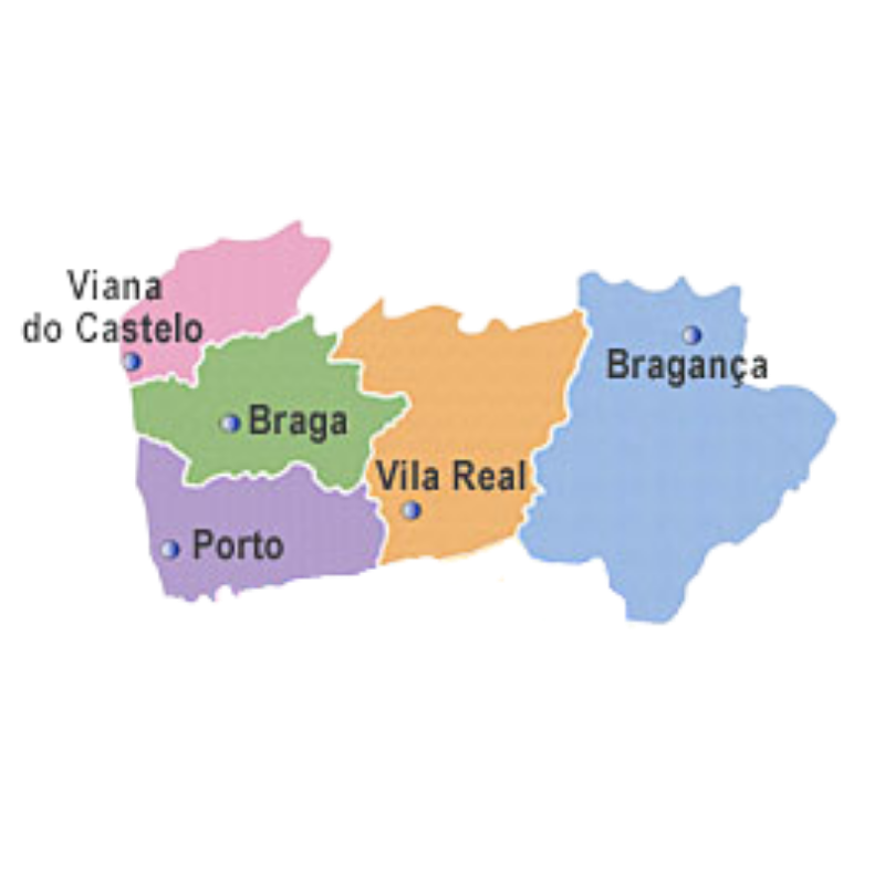 mapa de los distritos del norte de Portugal